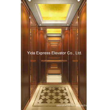 Бесшумный пассажирский лифт с деревянной рамой, золотое зеркало из нержавеющей стали